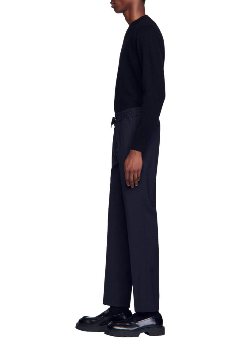 Elasticated straight-leg trousers, Alternate, color, Navy blue
