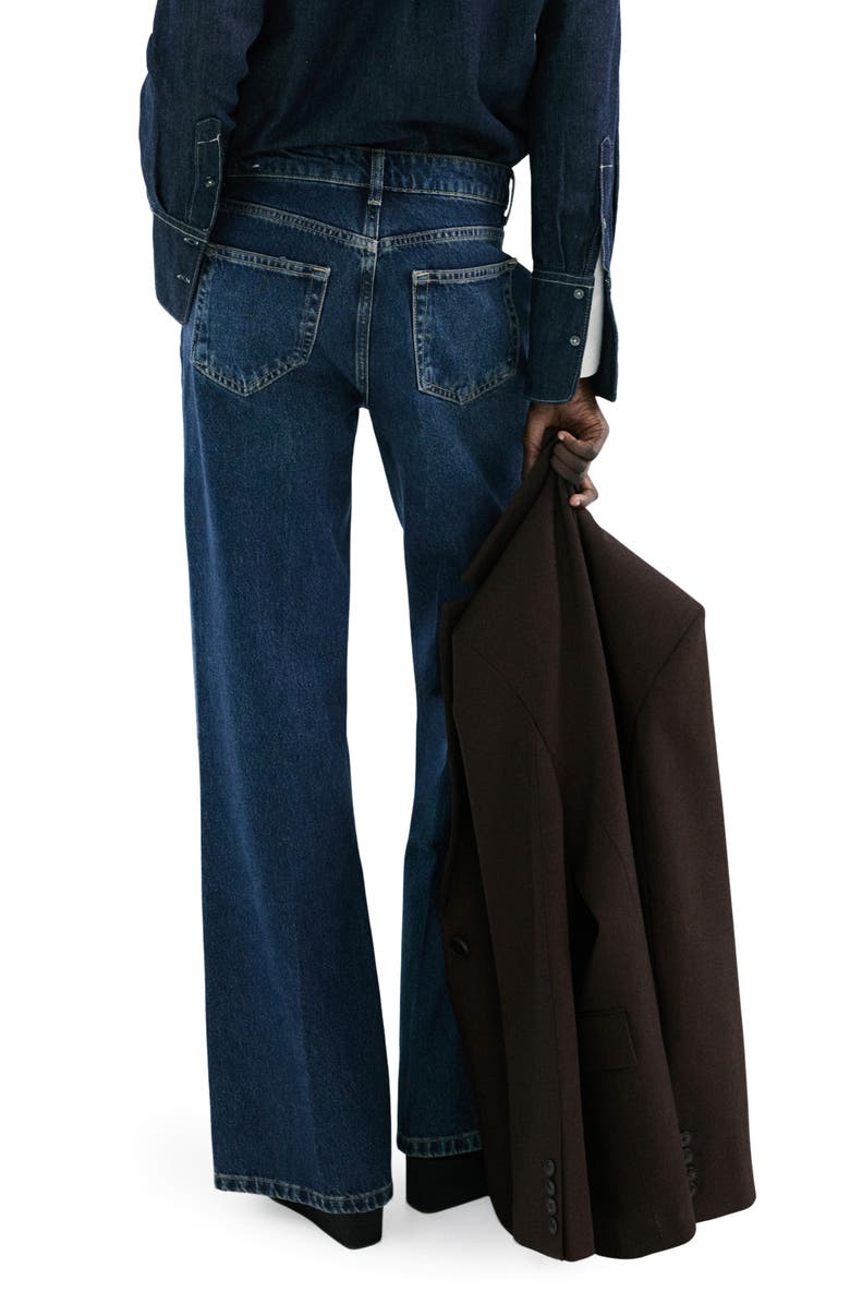 MANGO Slant Pocket Mid Rise Wide Leg Jeans, Alternate, color, Dark Blue