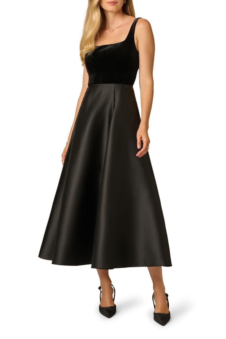 Sleeveless Velvet Mikado Gown, Main, color, BLACK