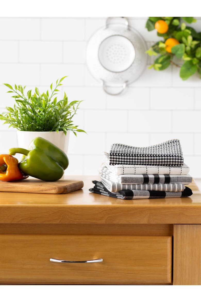 Black Farmhouse Woven Dishtowel Set/5, Alternate, color, Black