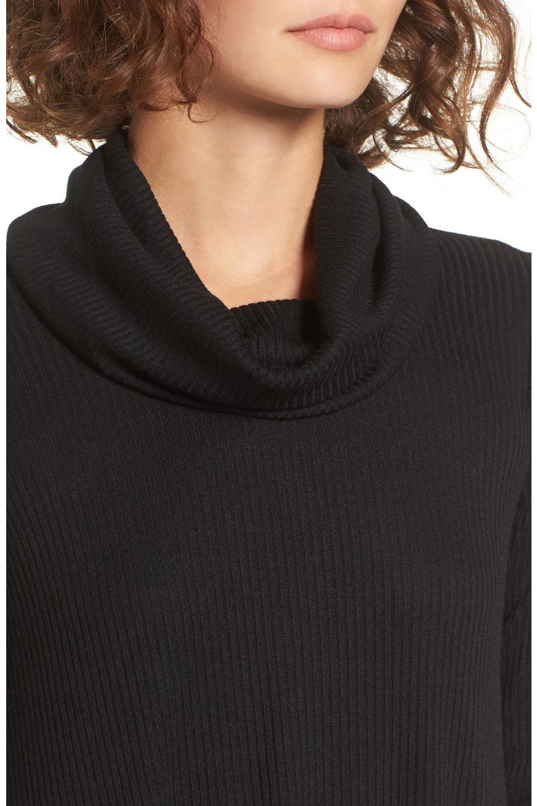 Maddie Rib Knit Cowl Shift Dress, Alternate, color, SOLID BLACK