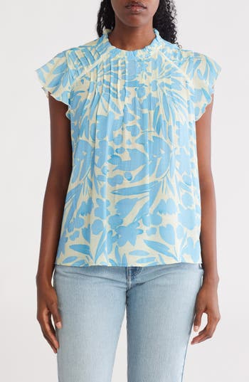Nanette Lepore Flutter Sleeve Print Top
