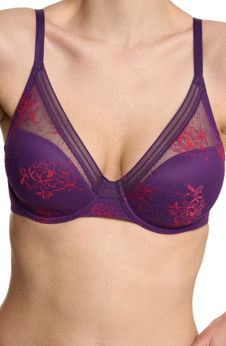 Natori Love Lace Back Smoothing Plunge T-Shirt Bra, Alternate, color, Vivid Grape/ Sakura