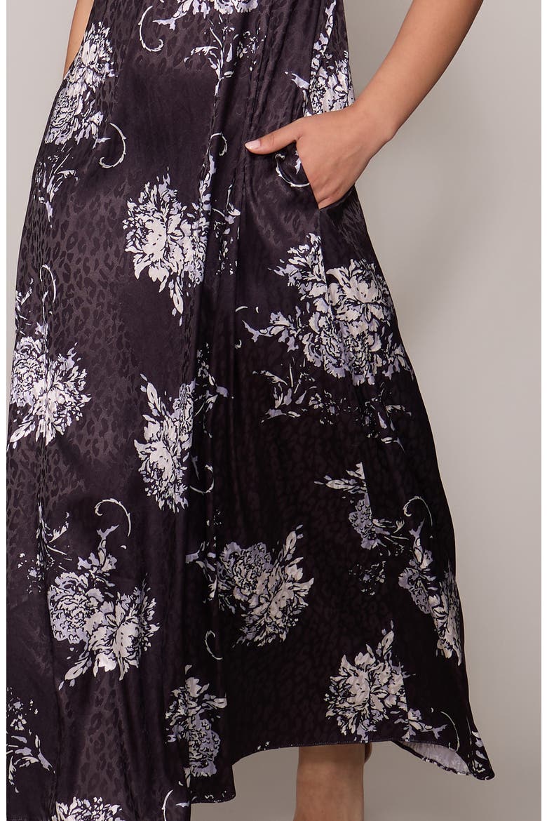 Empire Waist Satin Maxi Dress, Alternate, color, BLACK/ BONE FLORAL