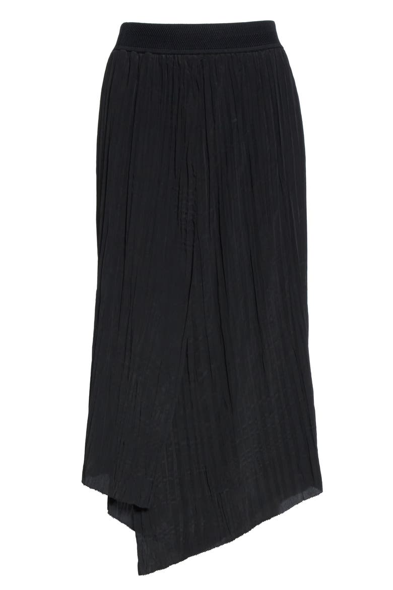 Crinkle Pleated Asymmetrical Skirt, Alternate, color, BLACK
