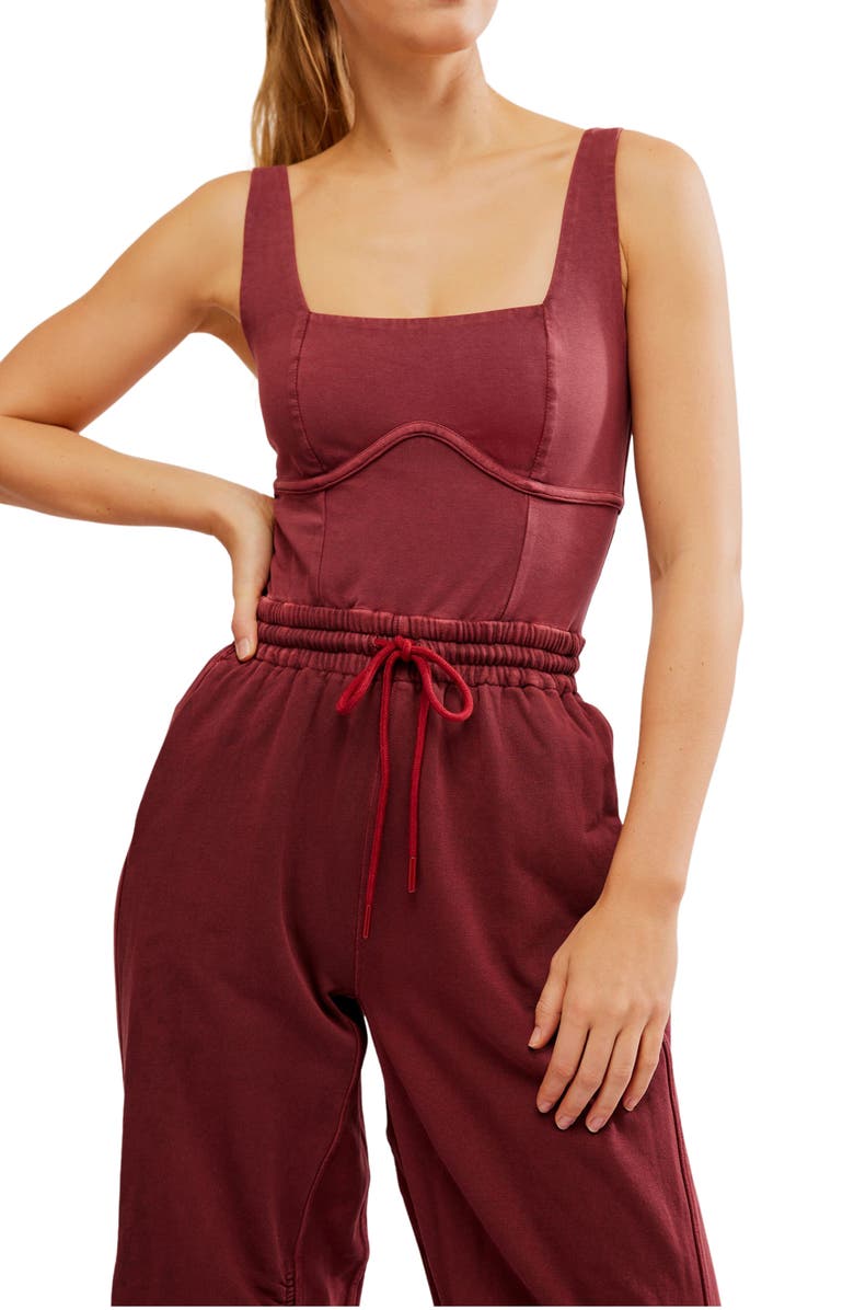 Free People FP Movement Inbound Stretch Cotton Jumpsuit, Alternate, color, Crimson
