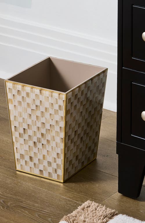 Mackenzie-childs Mackenzie Childs Mocha Check Glass Waste Bin In Neutral