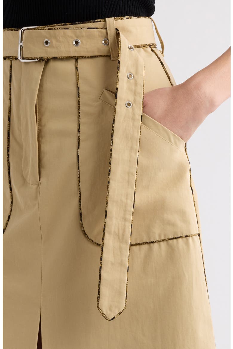 Belted Cotton Poplin Skirt, Alternate, color, BEIGE