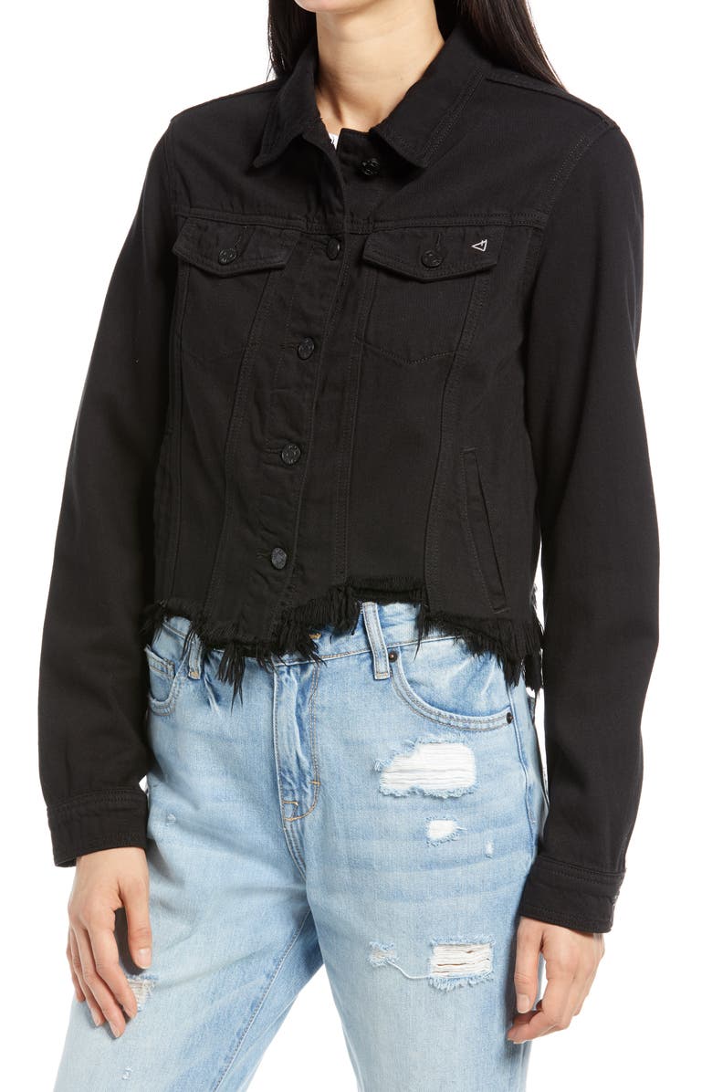 HIDDEN JEANS Fray Hem Denim Trucker Jacket, Alternate, color,