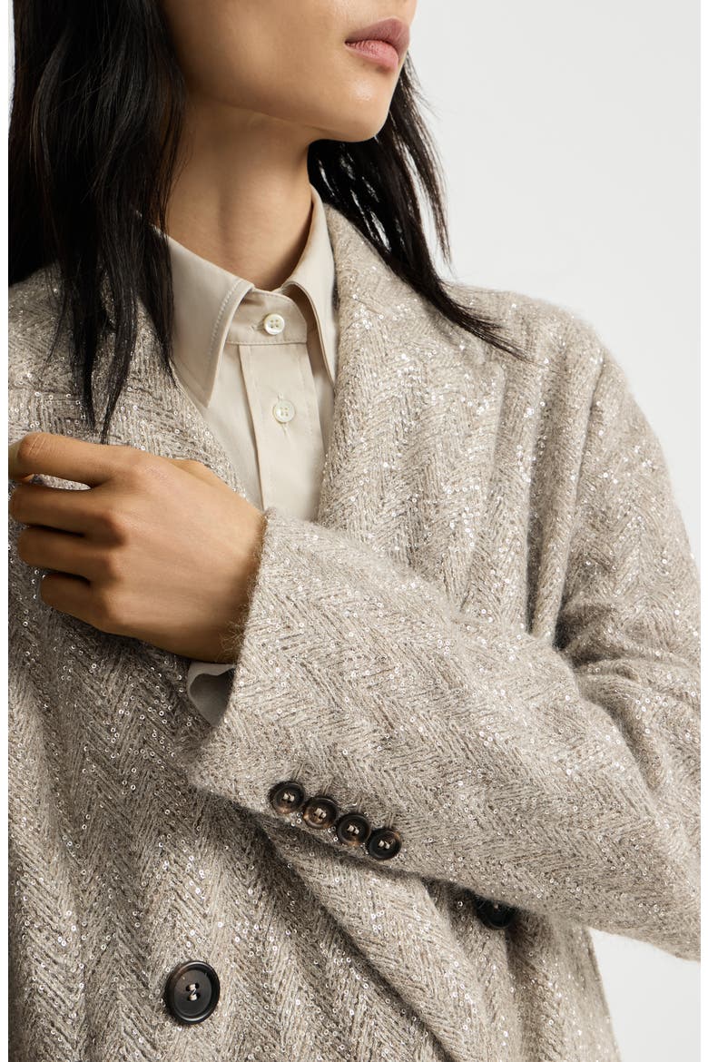 Dazzling chevron embroidery blazer in sparkling mohair and wool, Alternate, color, Rope