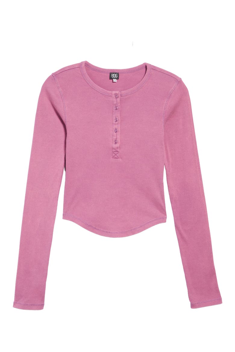 Acid Wash Placket Cotton Crop Henley, Alternate, color, PURPLE