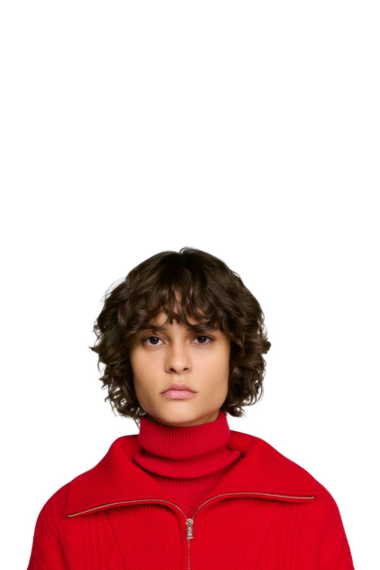 Zip-neck knit sweater, Alternate, color, Red