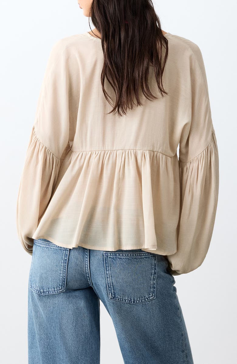 MANGO TEEN Embroidered Peplum Blouse, Alternate, color, Beige