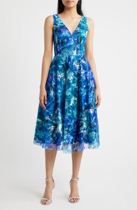 Embroidered Sleeveless Fit & Flare Cocktail Dress