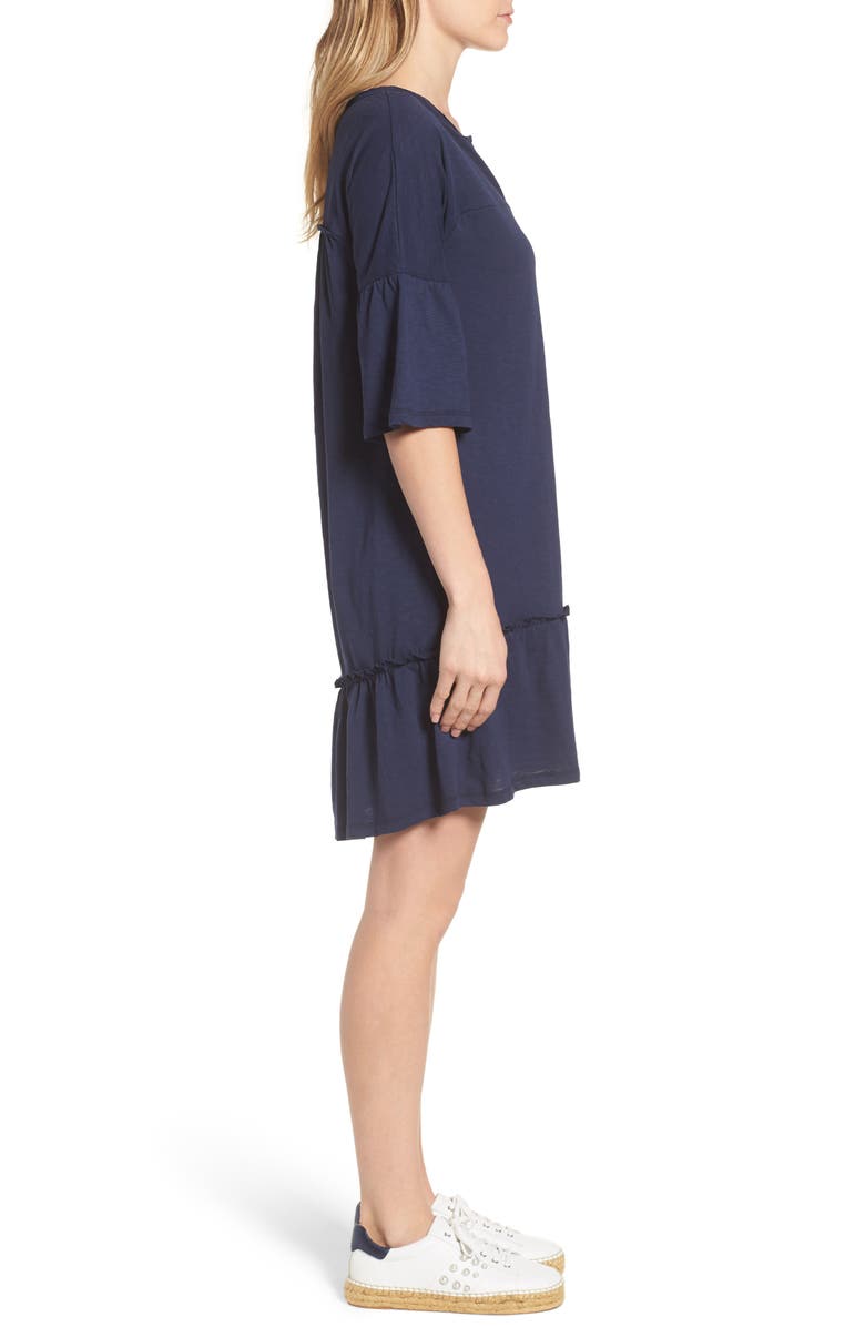 Caslon<sup>®</sup> Ruffle Sleeve Cotton Dress, Alternate, color, Navy Peacoat