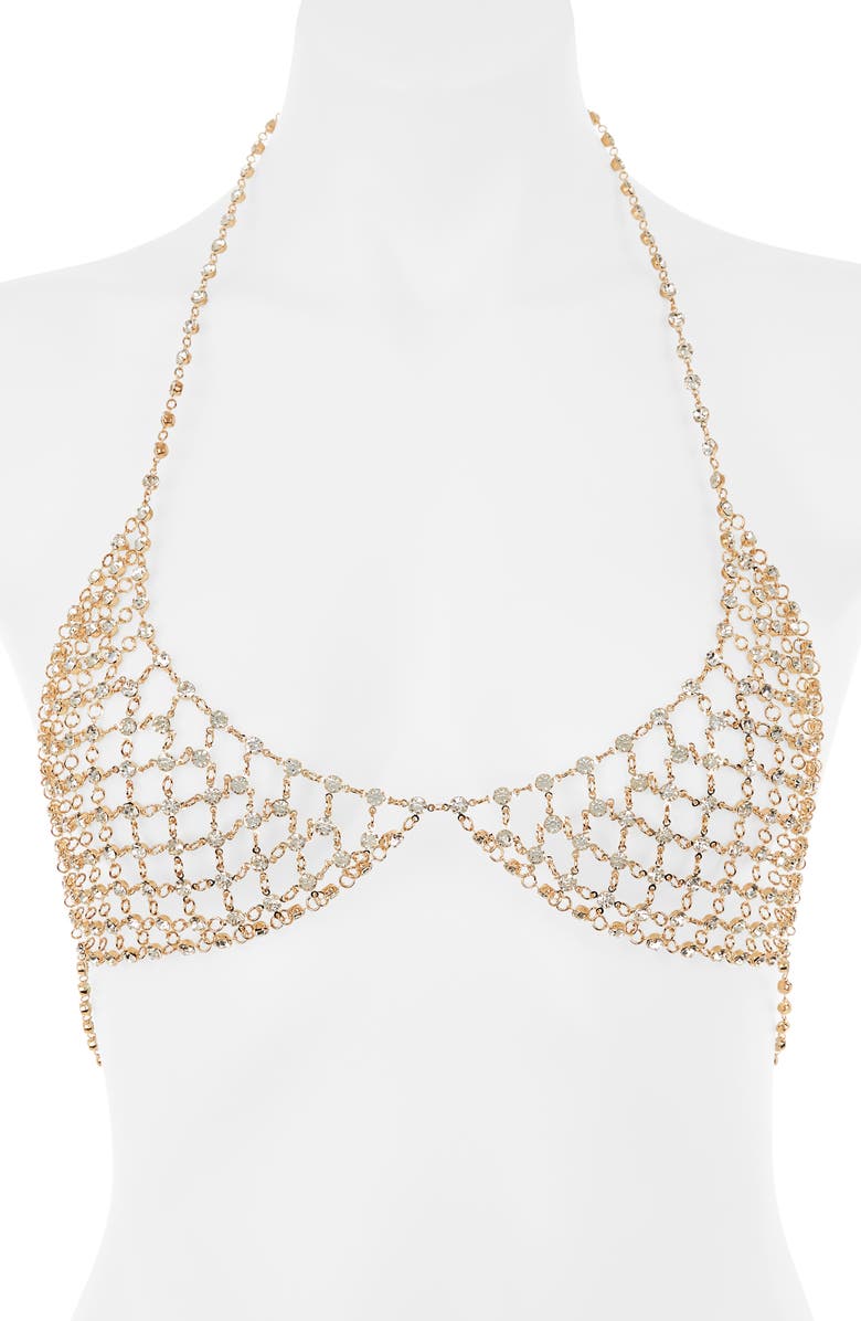 Bluebella Marli Embellished Chain Bralette, Main, color, Gold/ Clear