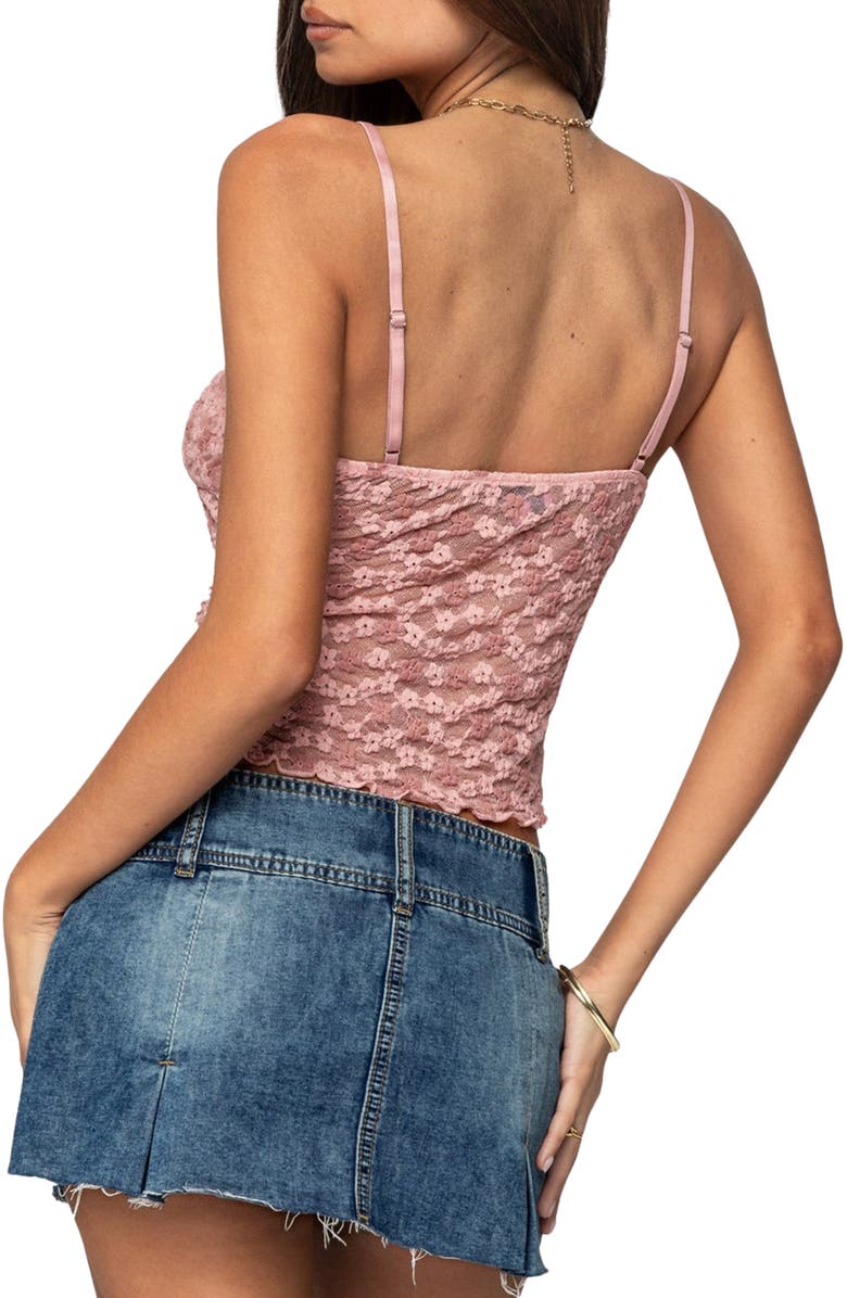 EDIKTED Floral Lace Semisheer Camisole, Alternate, color, Pink