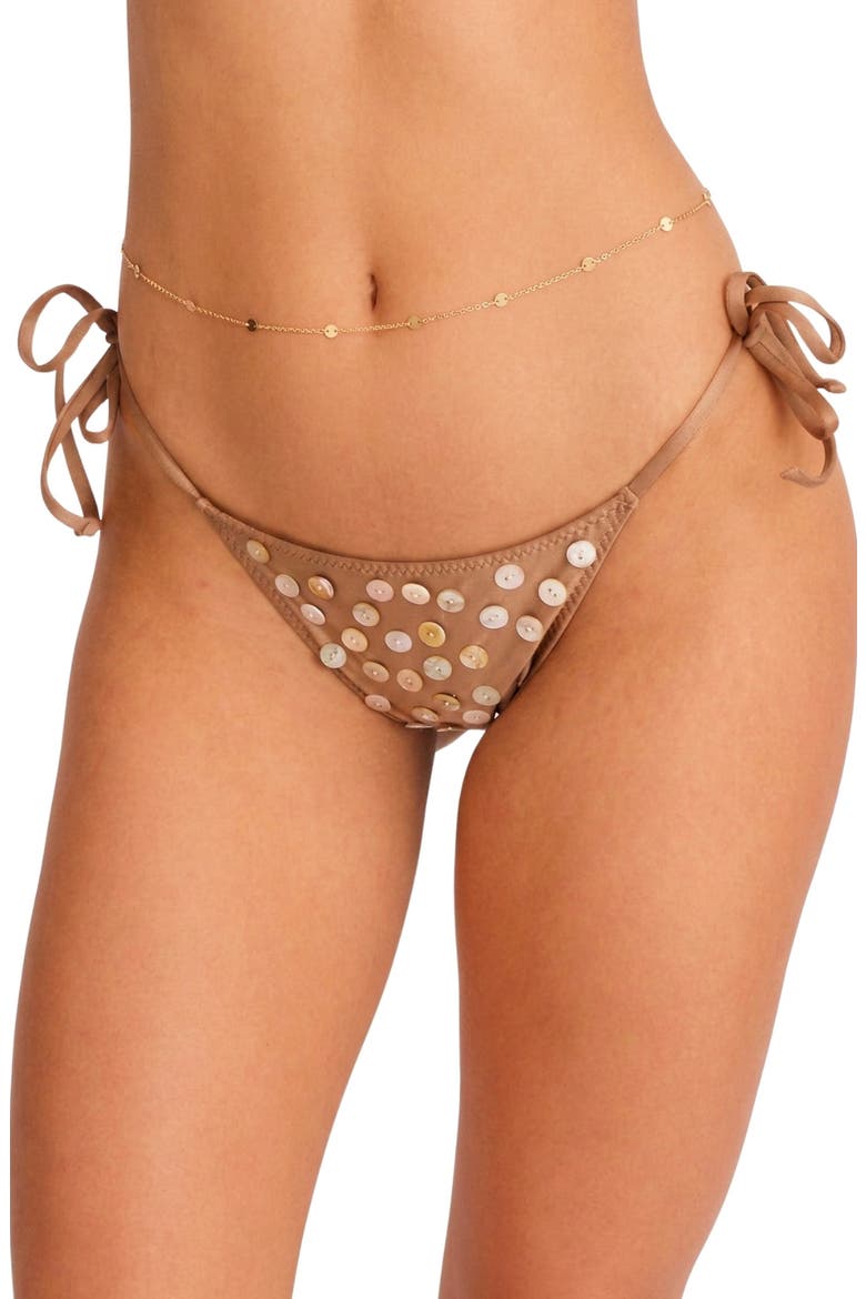 Eve Buttons Tie Side Bikini Bottoms, Main, color, LIGHT BROWN