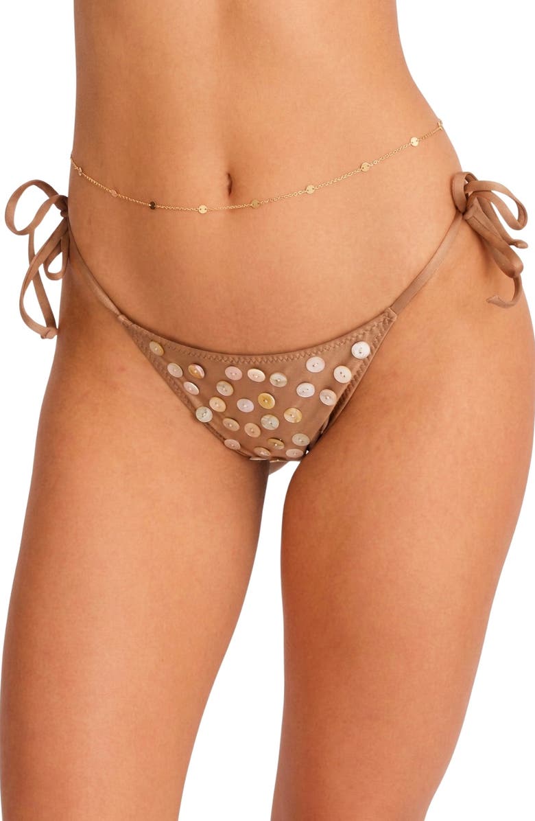 Capittana Eve Buttons Tie Side Bikini Bottoms, Main, color, Light Brown