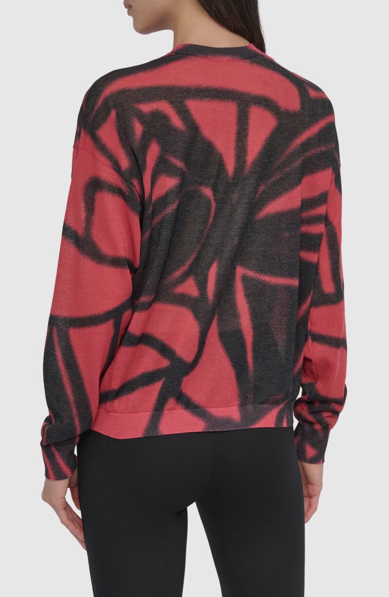 DKNY Abstract Floral Cotton Blend Sweater, Alternate, color, Black Pink