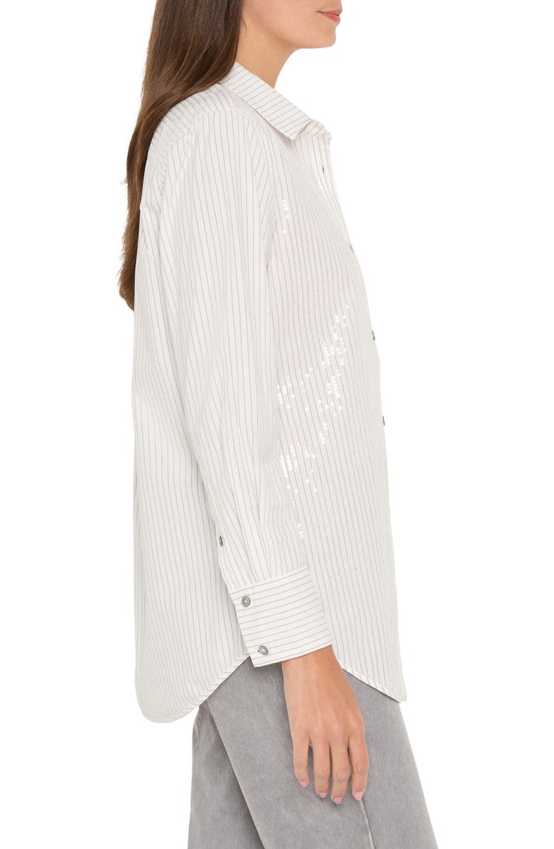 NIC+ZOE Subtle Shine Sequin Stripe Button-Up Shirt, Alternate, color, White Multi