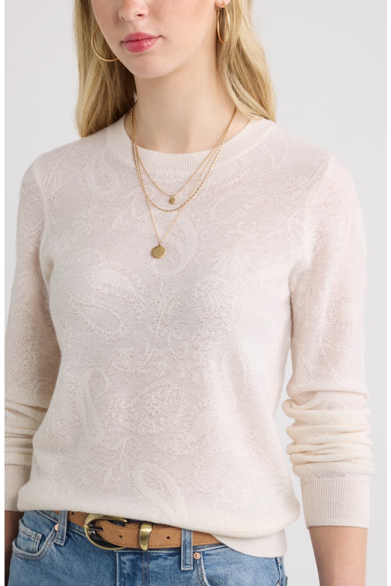 Jacquard Cashmere Blend Crewneck Sweater, Alternate, color, IVORY DOVE