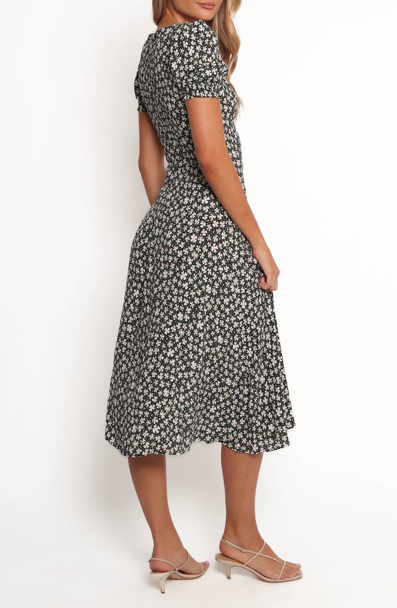 Petal & Pup Franklin Floral Puff Sleeve Midi Dress, Alternate, color, Black Floral
