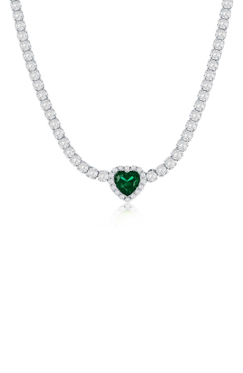 SIMONA Heart Cubic Zirconia Tennis Necklace, Main, color, Emerald