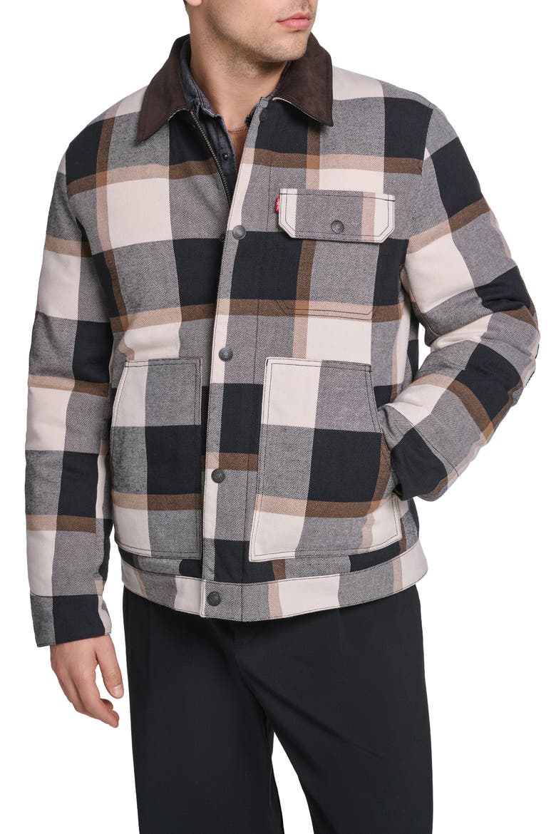 Quilted Work Jacket, Main, color, BLACK/ CARAMEL