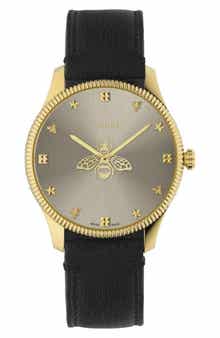 Gucci G-Timeless Bee Leather Strap Watch, 36mm