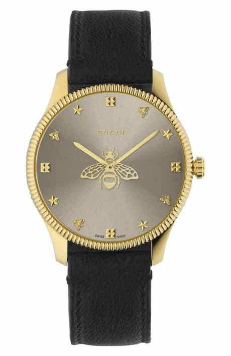 Gucci G-Timeless Bee Leather Strap Watch, 36mm