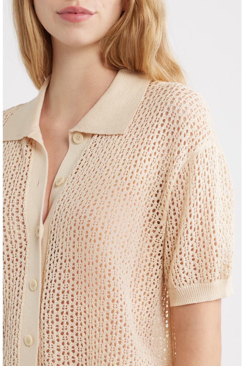 Open Stitch Short Sleeve Cotton Sweater, Alternate, color, NATURAL