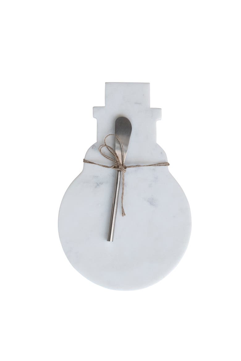 Marble Snowman Cheese Board with Canape Knife, Main, color, White and Nickel Finish