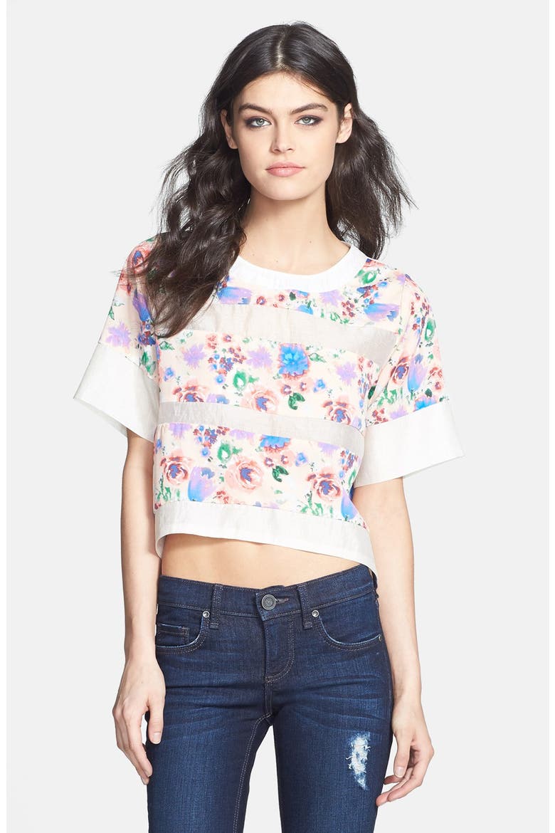Floral Stripe Top, Main, color, IVORY/ FLORAL