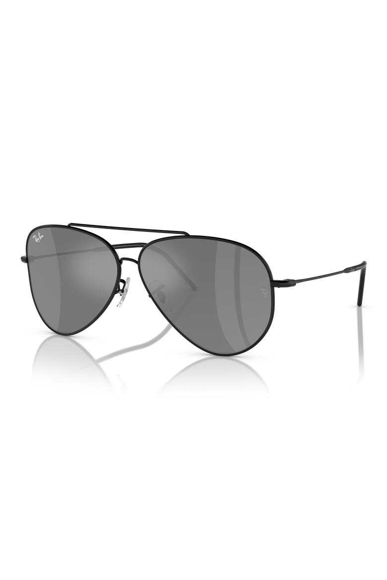 Reverse 62mm Oversize Aviator Sunglasses, Alternate, color, BLACK