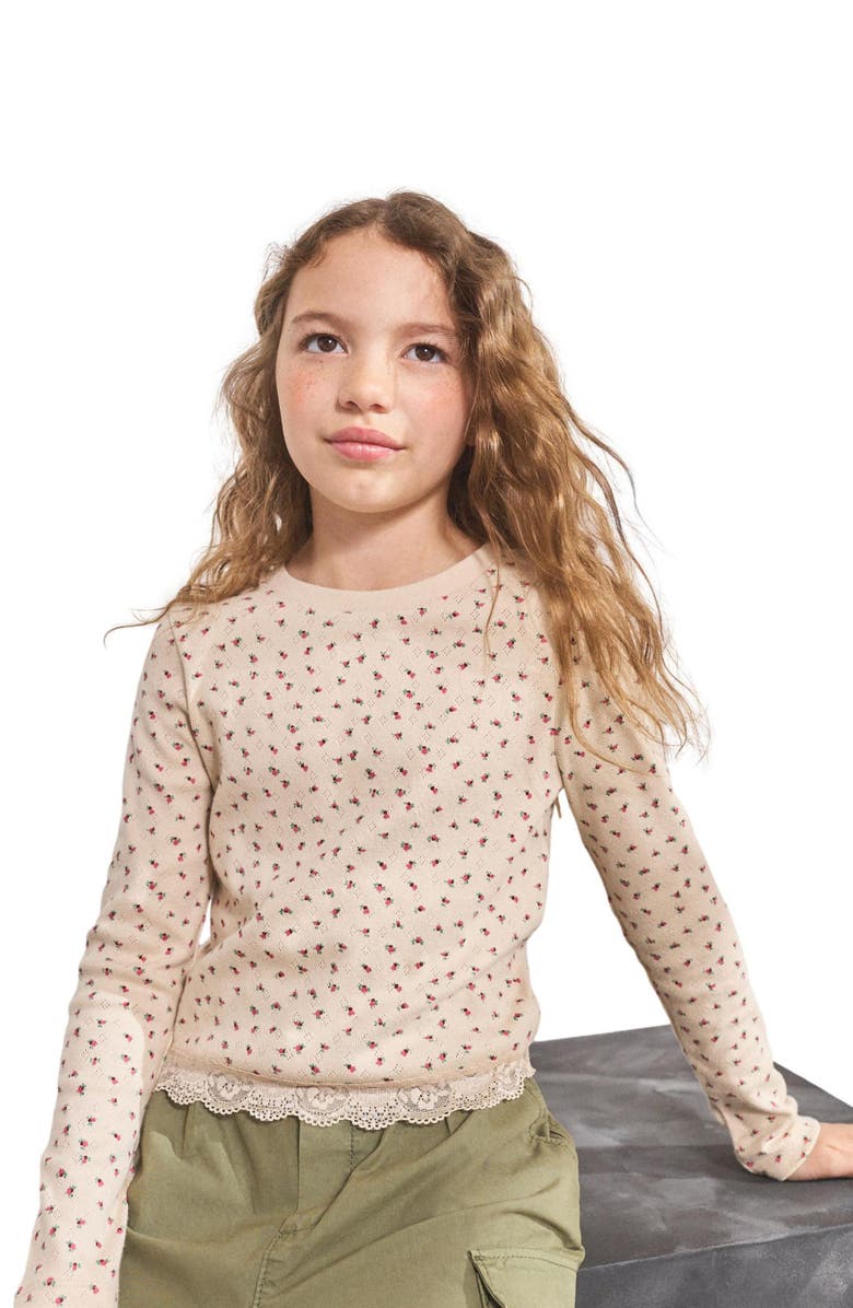 NEXT Kids' Floral Lace Hem Cotton T-Shirt, Alternate, color, Floral Multi