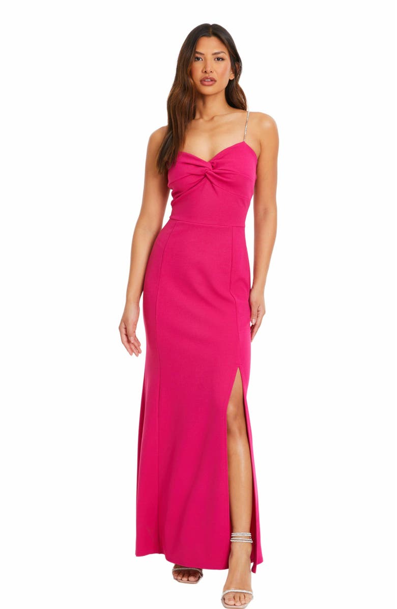 QUIZ Scuba Crepe Dress with Diamante Straps, Main, color, Magenta