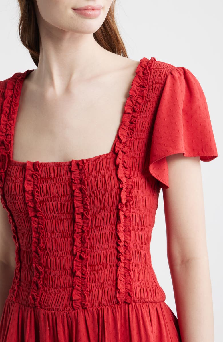 MOON RIVER Smocked Maxi Dress, Alternate, color, Red