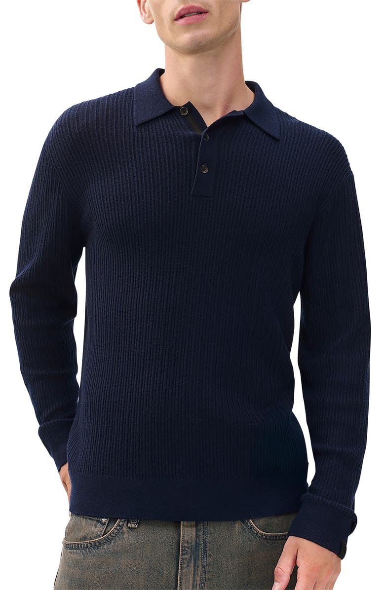 rag & bone Crawford Long Sleeve Wool & Cashmere Sweater Polo, Main, color, Navy