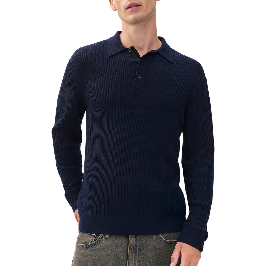 Rag & Bone Long Sleeve Polo Neck Sweater In Blue
