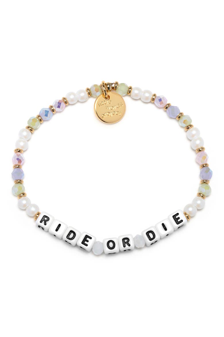 Ride or Die Beaded Stretch Bracelet, Main, color, WHITE