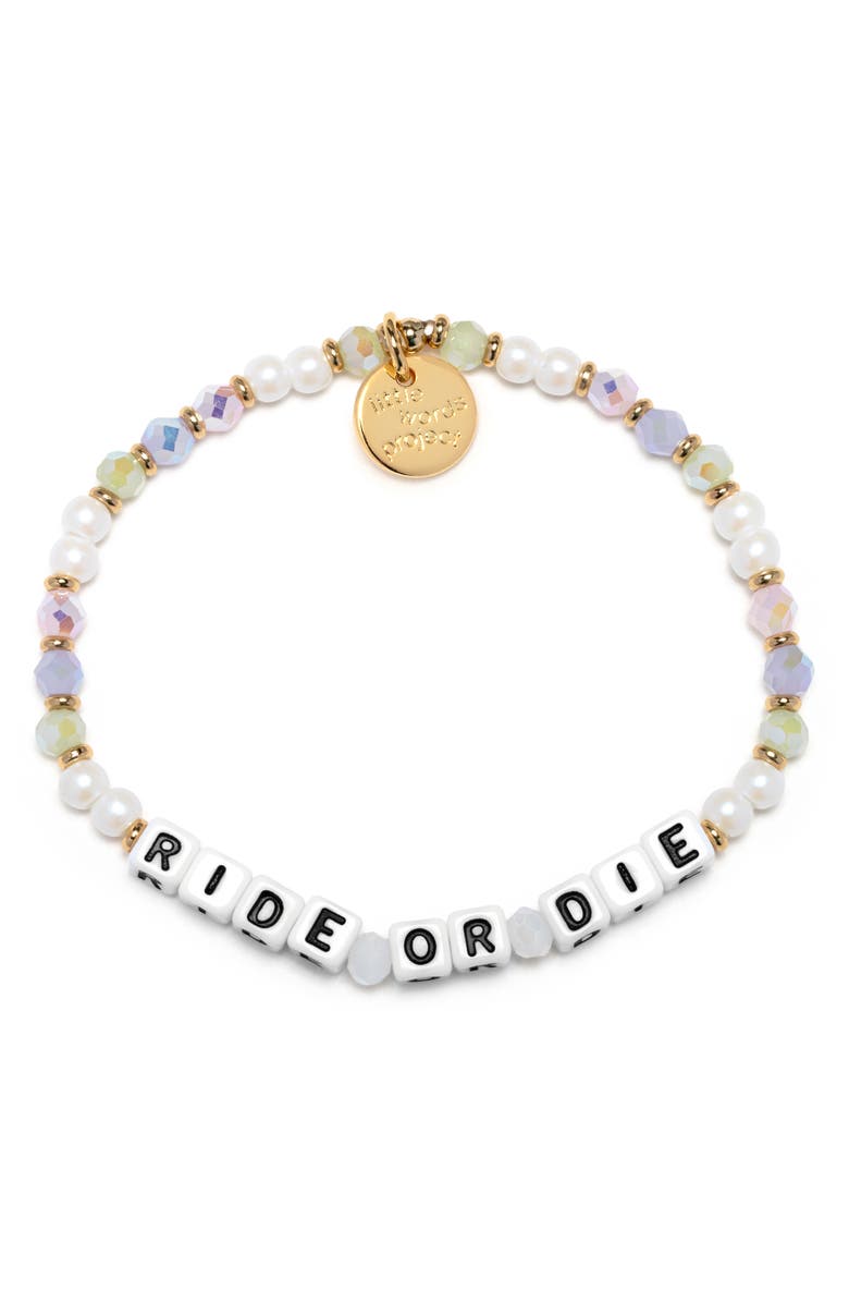 Little Words Project Ride or Die Beaded Stretch Bracelet, Main, color, White