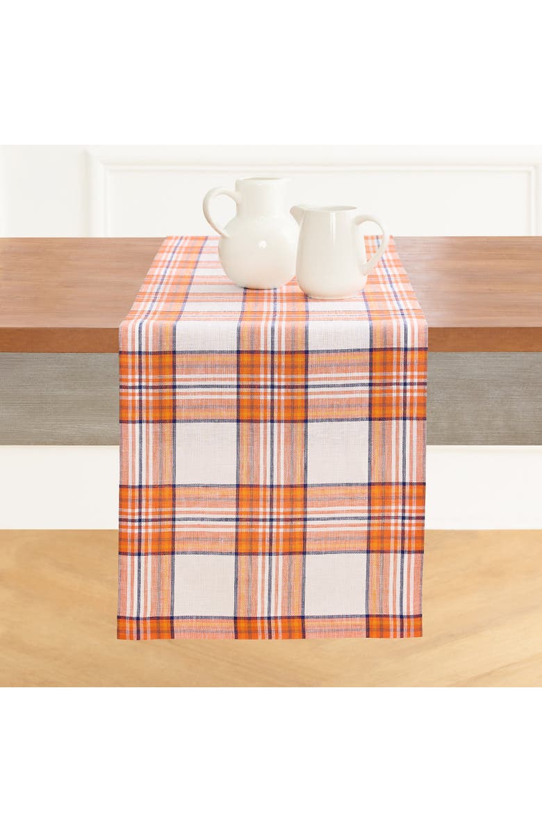 Solino Home Linen Table Runner for Dining Table, Holiday and Everyday Table Decor - Orange Plaid, Alternate, color, Orange