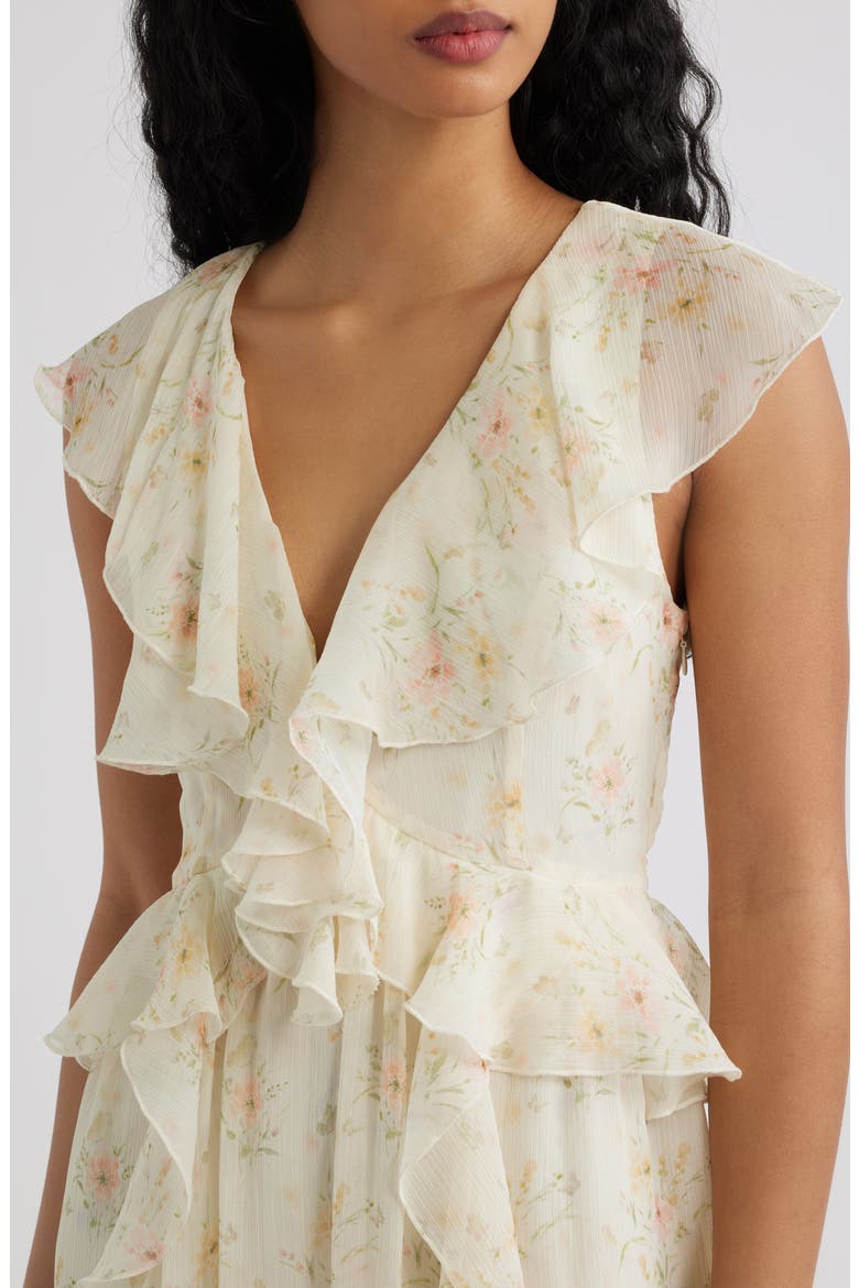 Bea Cascade Ruffle Midi Dress, Alternate, color, IVORY MULTI