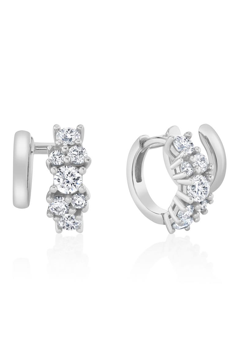 Pavé Cubic Zirconia Cluster Huggie Hoop Earrings, Main, color, PURE PLATINUM / CLEAR STONE