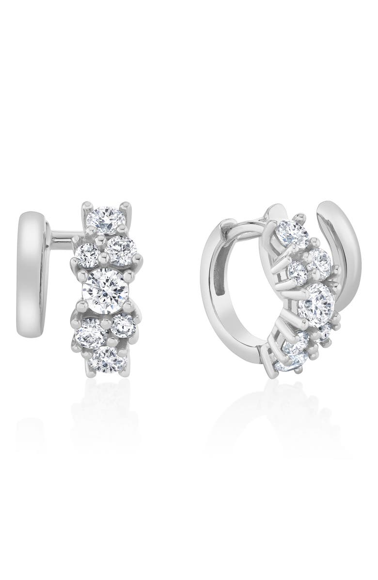 Crislu Pavé Cubic Zirconia Cluster Huggie Hoop Earrings, Main, color, Pure Platinum / Clear Stone