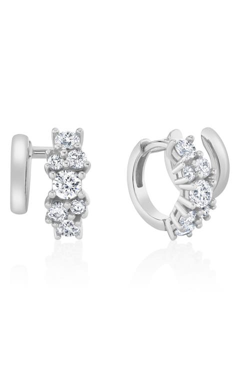 Pavé Cubic Zirconia Cluster Huggie Hoop Earrings