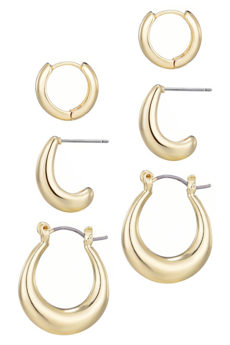 Set of 3 Hoop Earrings, Alternate, color, GOLD