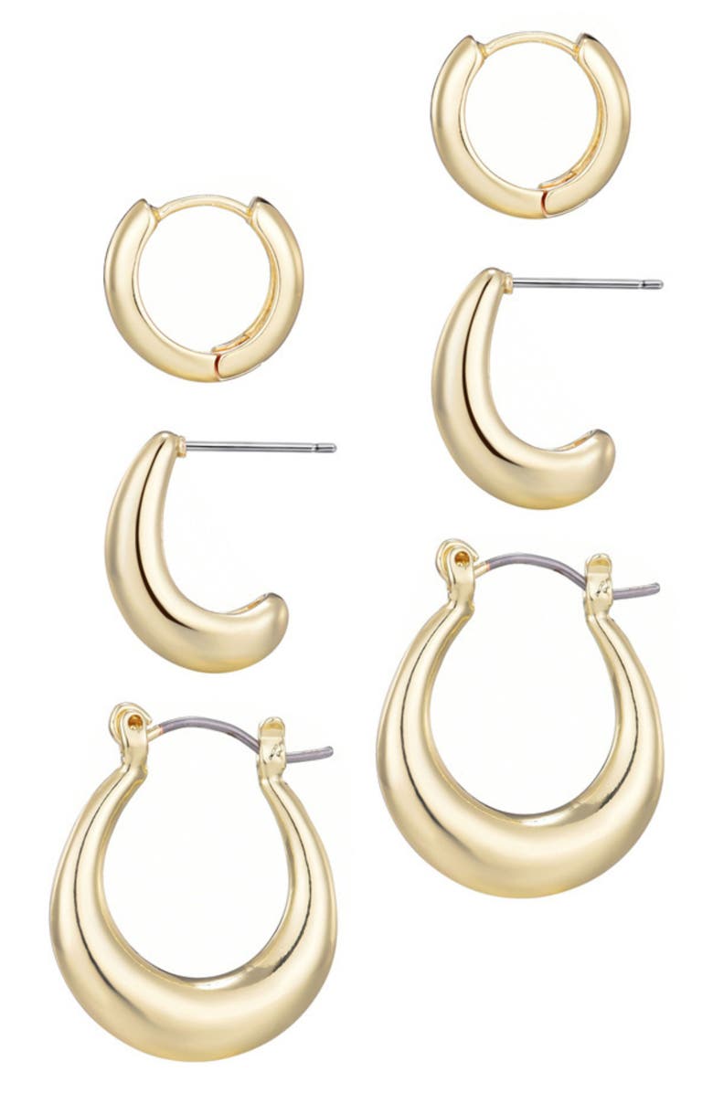 Adornia Set of 3 Hoop Earrings, Alternate, color, Gold