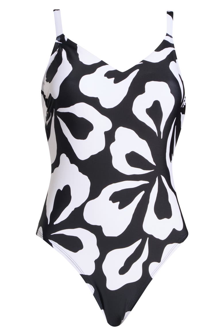 Tina Floral One-Piece Swimsuit, Main, color, BLACK